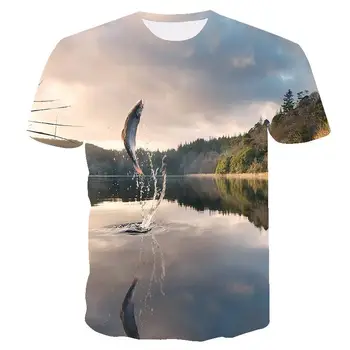 Jaunu zvejas T-krekls stilā casual digitālās zivju 3d drukāts T-krekls vīriešu un sieviešu vasaras īsām piedurknēm o apkakles krekli un t-shir