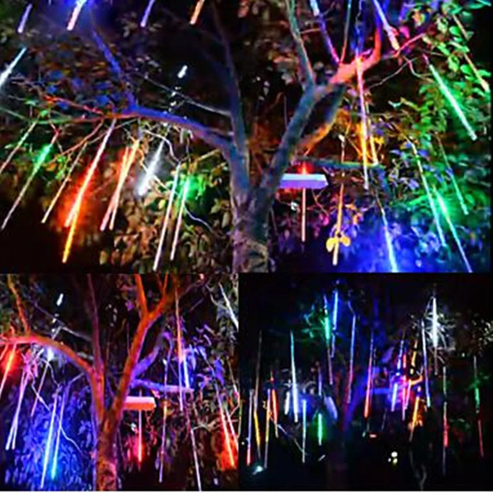 Svētku Gaismas Meteor Duša Lietus Zila/Krāsains 8 Caurules Ūdensizturīgs Āra LED Gaismas Dārza Kāzu Puse, Koka Apdare,