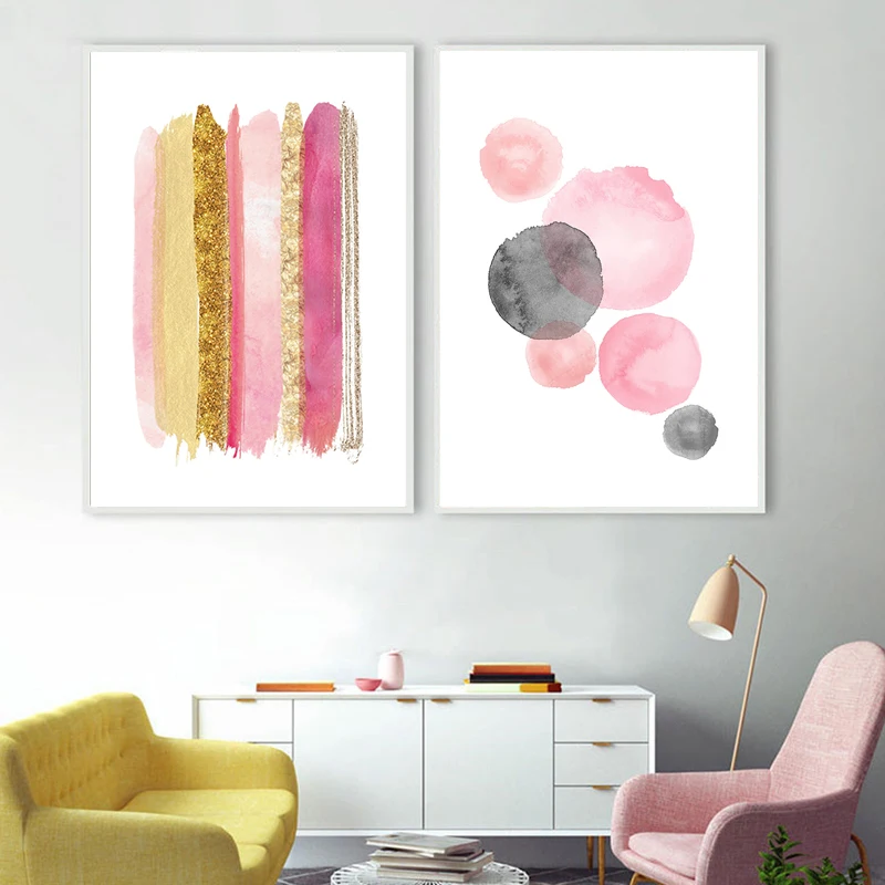 Pink Rose Gold Sienas Mākslas Anotācija Spīguļi, Audekls Gleznošanai Akvareļa Plakāti un Izdrukas Mūsdienu Attēlus Dzīvojamā Istaba Dekori