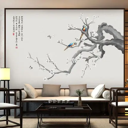 75*130cm Ķīniešu Stilā Putnu Filiāle PVC Sienas Uzlīmes DIY Koka Mājas Apdare Plakātu, Dzīvojamā Istaba, Biroja Tapetes