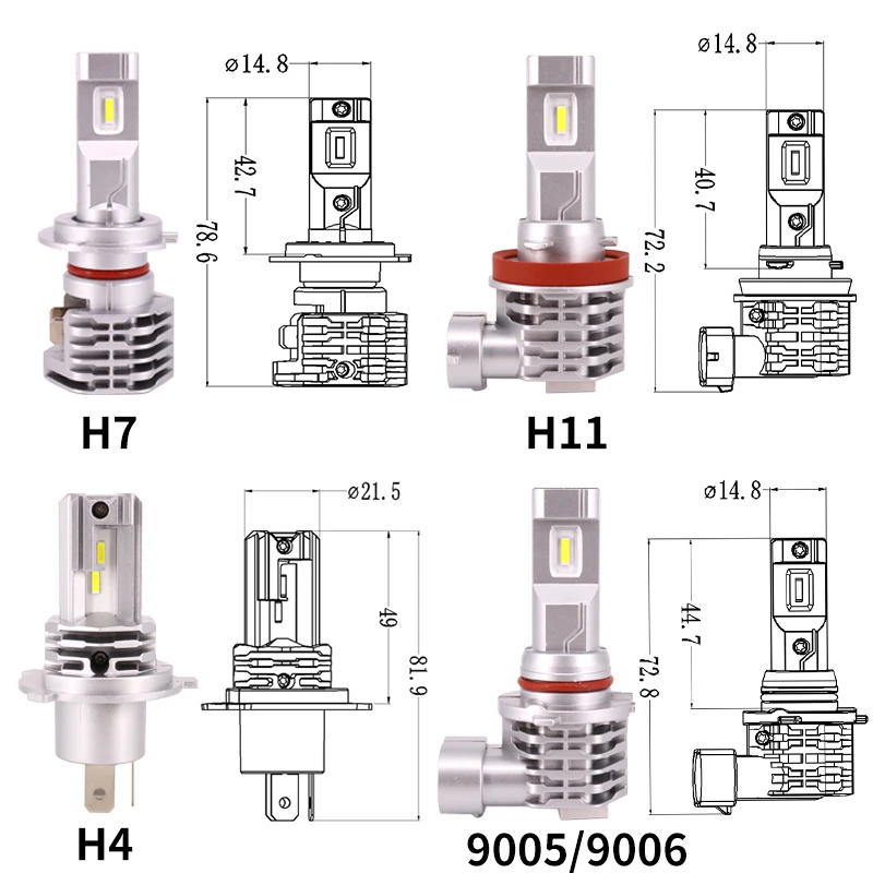 2GAB Mini H7 Led Lukturu Spuldzes H4, Led Lampas, Auto H1 H8, H11 9005 9006 HB3 HB4 High Low Beam 12V 6000K Ar CSP Čipu Miglas lukturi