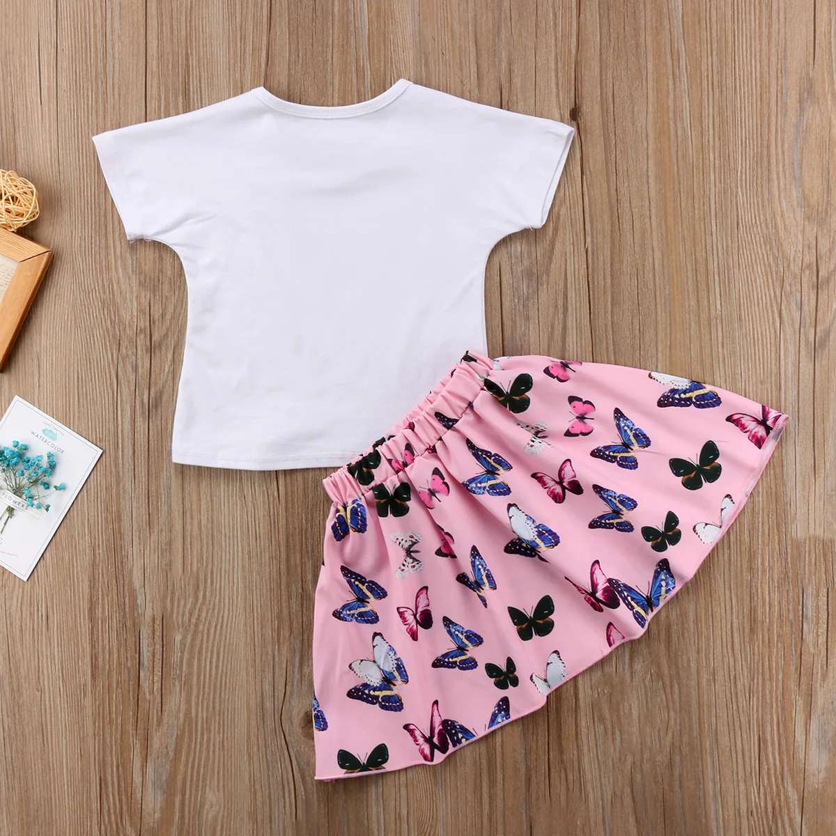 Citgeett Bērniem, Baby Meitenes Īsām Piedurknēm, tauriņš T-krekls+Svārki Rozā 2pcs Set Tauriņš Kleita Toddler Apģērbu Summer Set Drēbes