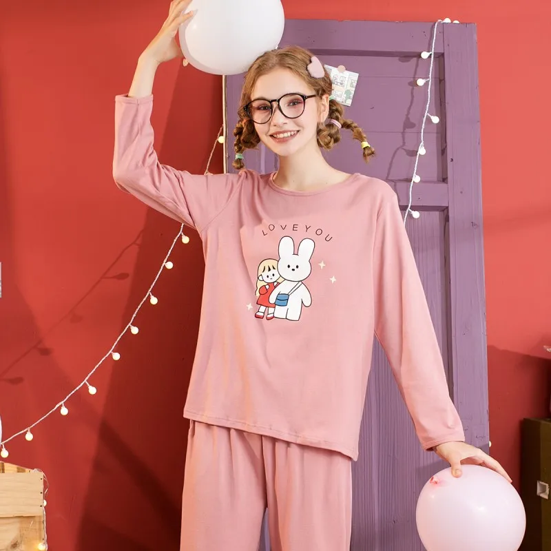 FENTENG Rudens Pidžamu Sieviešu Modes Cēloņu Karikatūras Apdrukāta Kokvilnas Pidžamas Pilnu Piedurknēm Siltu Māju Uzvalks X98132968