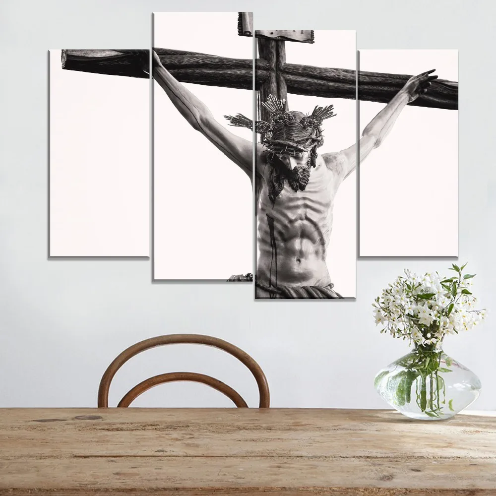 Kristiešu Jēzus Krusta Krāsošana 4 Gabals Moduļu Stila Reliģisko Attēlu Audekls Drukāt Veida Mūsdienu Mājas Dekoru, Sienas Mākslas Darbu Plakāts
