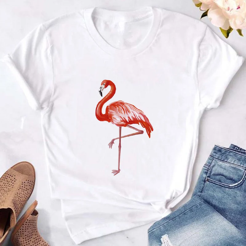 Harajuku Sieviešu T-Krekls 2020. Gada Vasaras modes Flamingo Druka T Kreklu Gadījuma Streetwear balts Tops ar Īsām Piedurknēm T apģērbi