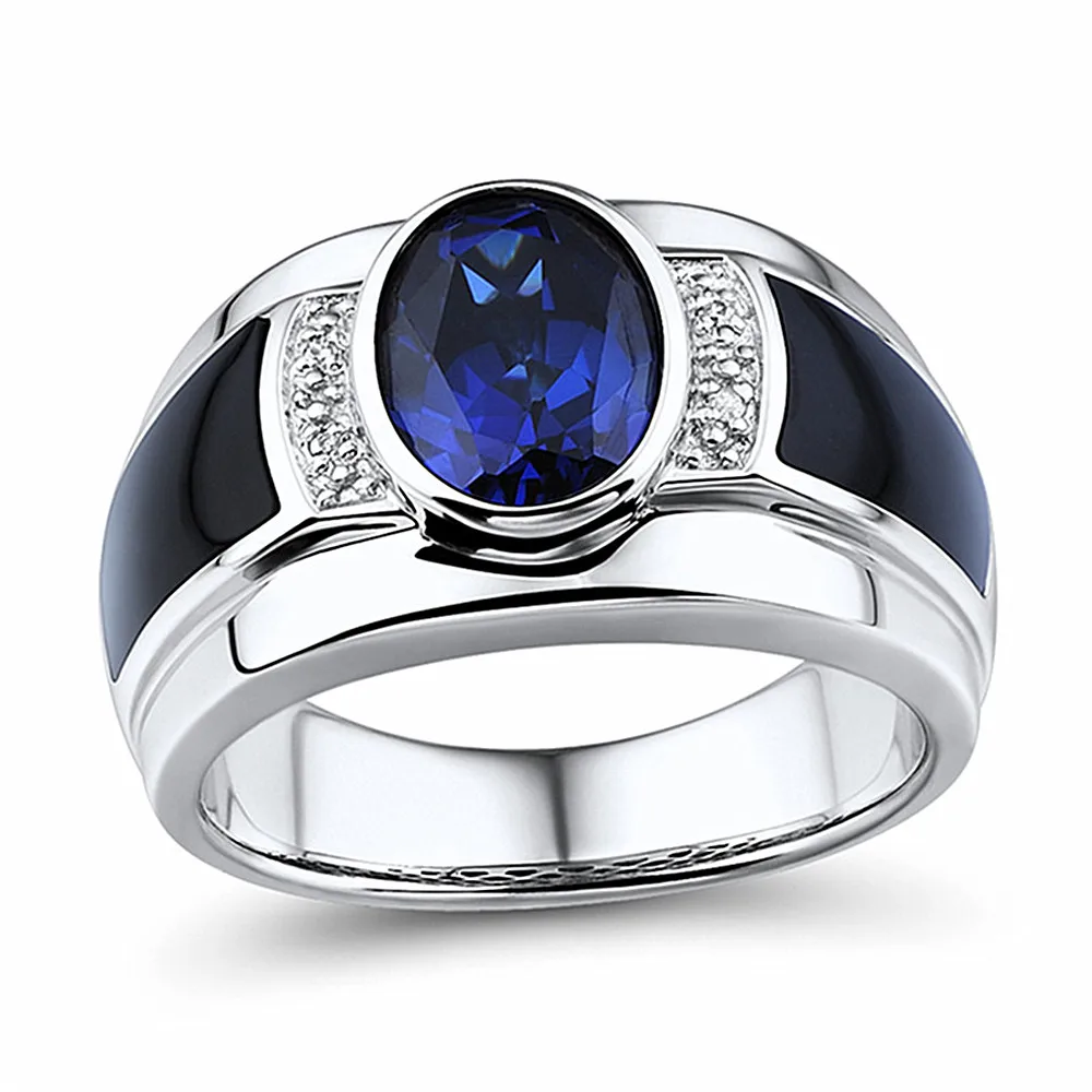 Modes sapphire gemstones zilā kristāla black agate zircon dimantiem, gredzeni vīriešiem baltā zelta un sudraba krāsu rotaslietas puse bague