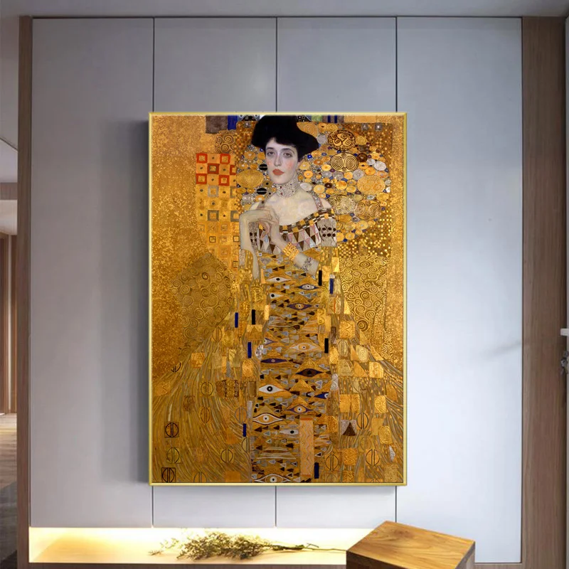 Klasiskā Gustava Klimta Skūpsts Eļļas Glezna uz Audekla Pārpublicēšana Portrets Adele Bloch Plakāti Sienas Mākslas Aina Dzīvojamā Istaba