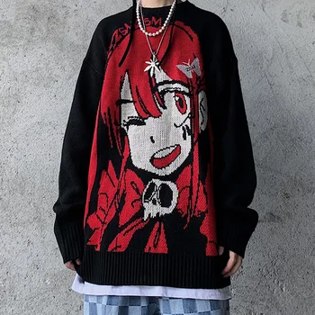 Aolamegs Anime Multfilmu Sarkani Mati Meitenes Galvaskauss Trikotāžas Džemperis Vīriešiem Ikdienas Džemperis Harajuku Hip Hop Koledžas Stila Džemperis Streetwear