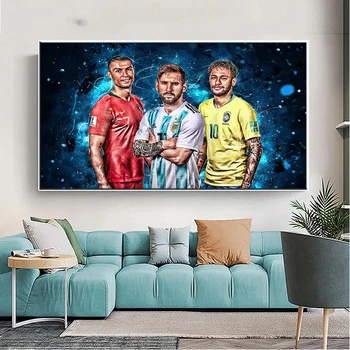 Mūsdienu futbola zvaigzne Ronaldo Messi Neymar plakātu druka kanvas glezna futbola sporta sienu mākslas glezniecības dzīves telpu dekorēšana