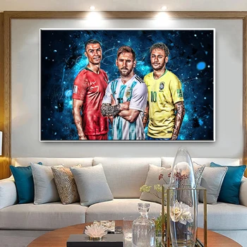 Mūsdienu futbola zvaigzne Ronaldo Messi Neymar plakātu druka kanvas glezna futbola sporta sienu mākslas glezniecības dzīves telpu dekorēšana