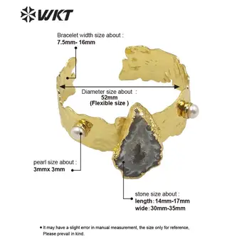 WT-B514 WKT Dabīgā Akmens Rokassprādze Druzy Geode Akmens Rokassprādze Zelta Electroplated Aproces Regulējams Sieviešu Modes Rotaslietas Aproces