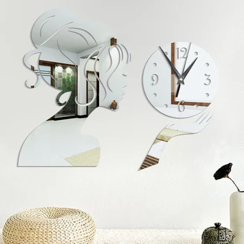 Sienas Pulkstenis Meitene Spoguļa Uzlīmes Akrila Ūdensizturīgs Decal Mājas Dzīvojamā Istaba Dekori karstā pārdošanas pulkstenis