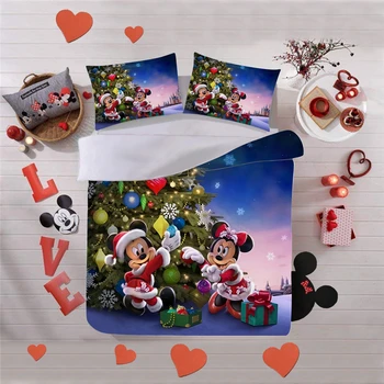 Disney Mickey Minnie Ziemassvētku Gultas Komplekts Sega Sedz Spilvendrāna Mājas Tekstila Pieaugušajiem Bērniem, Dāvanu Queen, King Size Gulta Kopa