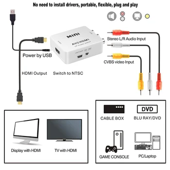 Kebidu Full HD 1080P RCA Sieviešu un Vīriešu Pārveidotāja Adapteris Mini Kompozītu CVBS AV HDMI saderīgas Audio Converter