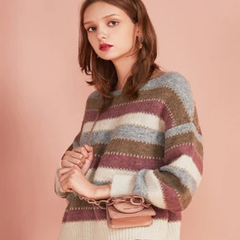 YAMDI korejas svītru džemperis sievietēm šiks gadījuma garām piedurknēm o kakla pavasara rudens ziemas džemperis džemperis sieviete silts kintted pulovers