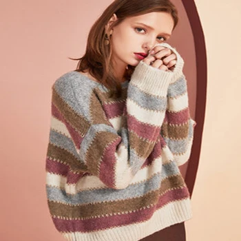 YAMDI korejas svītru džemperis sievietēm šiks gadījuma garām piedurknēm o kakla pavasara rudens ziemas džemperis džemperis sieviete silts kintted pulovers