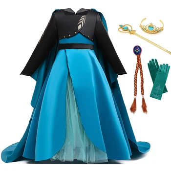 Meitenes Ana Princese Saģērbt Drēbes Cosplay Kleita Ana Elza 2 Kostīms ar Apmetni, Bērnu Sniega Karaliene Puse Kleita Pavasara Masku