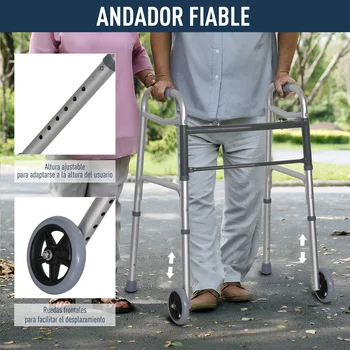 HOMCOM vecāka gadagājuma walker locīšanas augstums regulējams kāju spilventiņi alumīnija rāmis 64x50x77-95 cm, sudraba
