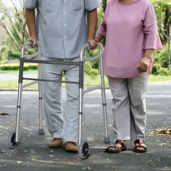 HOMCOM vecāka gadagājuma walker locīšanas augstums regulējams kāju spilventiņi alumīnija rāmis 64x50x77-95 cm, sudraba