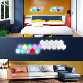 Krāsains Maiņa Kvantu Gaismas LED Touch Sensors RGB Nakts Gaisma Sešstūra Nakts Lampas DIY Magnētisko Sienas Lampas, Mājas Apdare