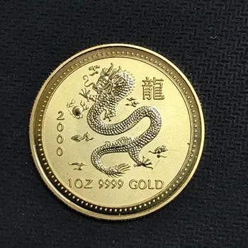 10 Gab. Bez Magnētiskā Austrālijas Ķīniešu Pūķis Zodiaka 2000 zelta pārklājumu 1 OZ 34 mm Elizabete kolekcionējamus sourvenir dzīvnieku Monētas