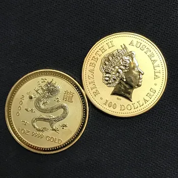 10 Gab. Bez Magnētiskā Austrālijas Ķīniešu Pūķis Zodiaka 2000 zelta pārklājumu 1 OZ 34 mm Elizabete kolekcionējamus sourvenir dzīvnieku Monētas