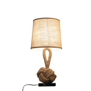 Amerikāņu retro stila galda lampa radošo virves rokasgrāmata mākslas gultas lampa, guļamistaba pētījumu biroja kafijas nams bāra apgaismojums