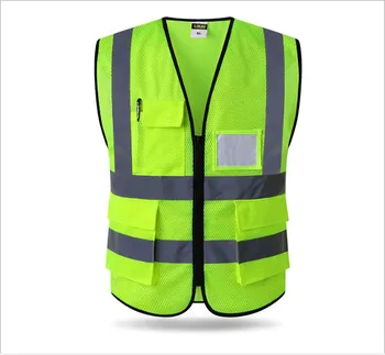 Bezmaksas piegāde Sieta materiāls Aizsardzības Apģērbi 5 Kabatas Augstas redzamības Drošības Vestes Ar Atstarojošu Līstes Āra Darbu