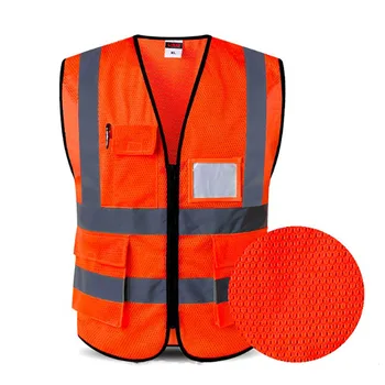 Bezmaksas piegāde Sieta materiāls Aizsardzības Apģērbi 5 Kabatas Augstas redzamības Drošības Vestes Ar Atstarojošu Līstes Āra Darbu
