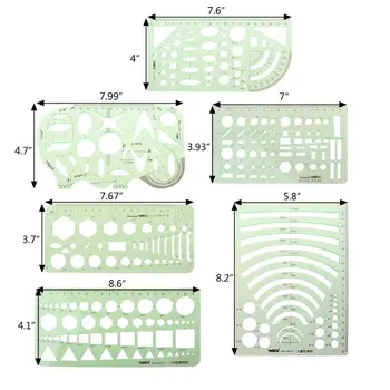 6Pcs Zīmēšanas Veidnes Mērīšanas Plastmasas Ģeometriskā Rotaslietas Dizains Valdnieki Zaļa