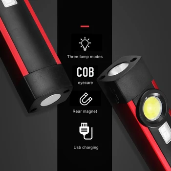 4 Režīmi XPE COB LED USB Lādējamu Lukturīti, Super Spilgti Lāpu Gaismas Iebūvēts Akumulators Magnēts LED Gaismas USB Kabeļa Āķis Gaismas