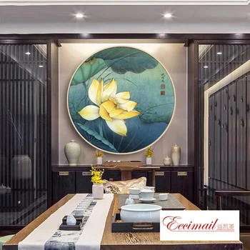 EECAMAIL Jaunu Ķīniešu stila Dzīvojamā Istaba 5D Dimanta Glezniecības Pilnībā Urbt Lotosa Ziedu Zen Guļamistabā Apaļā Dimanta Izšūti Paintin