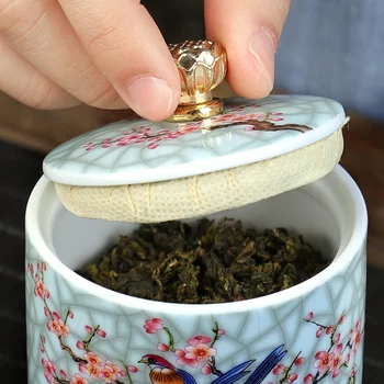 Apgleznoti ziediem un putniem mājas Ganoderma lucidum tējas, kafijas pupiņas, cepumi, konfektes aizvākotās kārbas tableti pulveris keramikas glabāšanas tvertni
