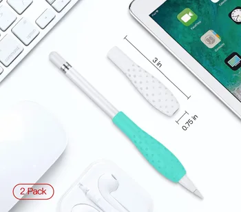 MoKo Silikona Rokturis Turētājs Ergo seguma Apple Zīmuli (2 Pack White & Gem Zaļš,Melns & Sarkans)