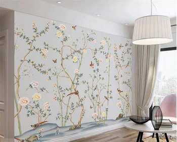 Pasūtījuma mūsdienu tapetes, 3d multi-krāsu, ziedu un putnu fonā sienas gleznojums, jaunais Ķīnas putnu valodu, ziedu tapetes обои