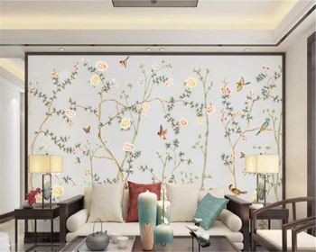 Pasūtījuma mūsdienu tapetes, 3d multi-krāsu, ziedu un putnu fonā sienas gleznojums, jaunais Ķīnas putnu valodu, ziedu tapetes обои