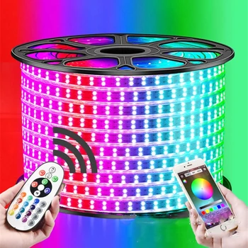 1-12M Dubultā Rinda RGB LED Lentes 120LEDs/M 5050 220V Krāsu Maiņa Gaismas Lentes IP67 Ūdensdrošs LED Rope Light +IS, Bluetooth Kontrole