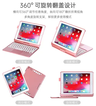 360 Rotācijas tastatūras iPad 8. paaudzes 10.2 2020 Gadījumā Tastatūras 7 Krāsu Tastatūra ar Aizmugurgaismojumu Vāks iPad Gaisa 3 10.5 būtiska