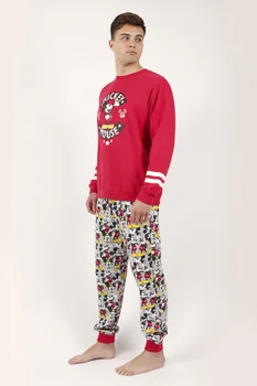 Pidžamas cilvēks, ziemas garām piedurknēm smieklīgi Disney Mickey Mouse Oriģinālā sarkanā Krāsā un bikses iespiesti ideāls dāvanas