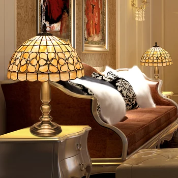 Eiropas stila Tiffany Vidusjūras stila dabas apvalks, galda lampa, ēdamistaba, bārs, guļamistabas gultas lampa