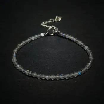 Lii Ji Īsta Dārgakmens Labradorīts Slīpētas Pērles 2mm Aproce 925 Sterling Siver Aizdare regulējama Jauka dāvana Draugiem Māte