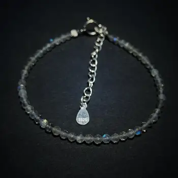 Lii Ji Īsta Dārgakmens Labradorīts Slīpētas Pērles 2mm Aproce 925 Sterling Siver Aizdare regulējama Jauka dāvana Draugiem Māte