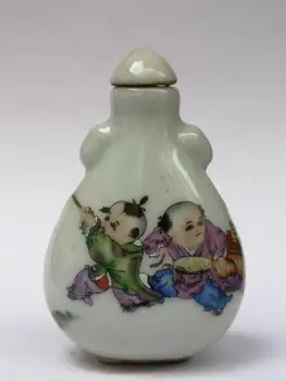 YIZHU CULTUER MĀKSLAS Kolekcija Veco Ķīna Famille rožu Porcelāna Apgleznošanas Divas zēns Šņaucamā tabaka Pudeles Dāvanu