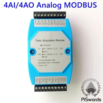 Analogās Ieejas un Izejas Modulis 4 Kanālus 12 bitu AD/DA Izolētas 4AI / 4AO RS485 MODBUS Protokolu Paziņojums, RS485 ar Ethernet