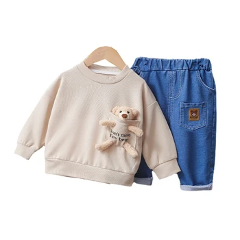 Jaunā Pavasara Bērnu Modes Apģērbi Bērnu Zēniem Meitenēm, T Krekls, Bikses 2gab/komplekti, Rudenī Bērni Toddler Apģērbu Zīdaiņu Kokvilnas Tracksuit