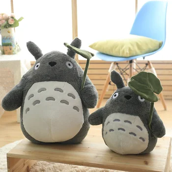 30-70cm Glītu Totoro Plīša Rotaļlietas, kas Pildīti ar Mīkstu Kawaii Karikatūra Raksturs Lelle ar Lotosa Lapu vai Zobu Bērniem Dāvanas