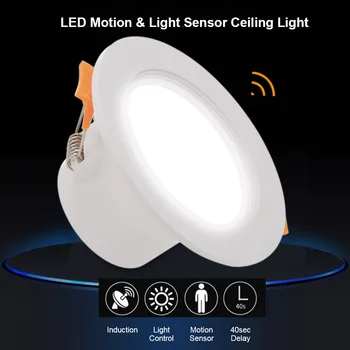3 collu 7W LED Downlight Apaļš Padziļinājums, Lampas 85.V-265V Led Spuldzes Guļamistaba, Virtuve Iekštelpu LED Spot LED Kustības Sensors Downlight
