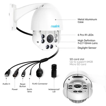 Reolink Drošības Kameru PTZ PoE 5MP Pan/Tilt 4x Optisko Nakts redzamības SD kartes slots IP66 ūdensizturīgs Kameras RLC-423-5MP