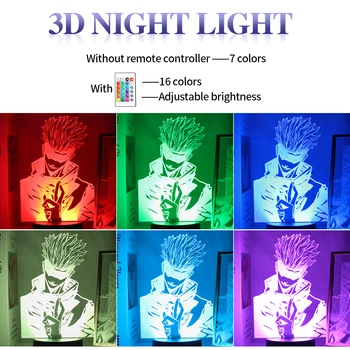 3D Nakts Gaisma Anime Lampas Jujutsu Kaisen Gojo Pie Skaitli Kids Guļamistaba Dekors Nightlight Manga Atdzist Dāvanu Bērnu Galda Lampas