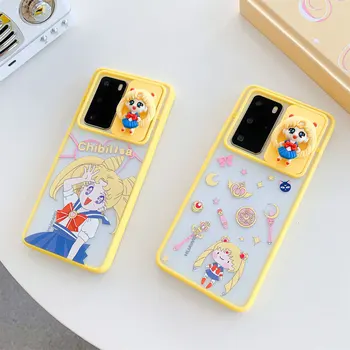 Gudrs Sailor Moon Slaidu Kameras Lēcu Aizsardzības Tālruni Gadījumā, Huawei P40 Pro Nova 7Pro P30 Mate 30 Pro Nova 5 Nova 6 Segtu Gadījumos